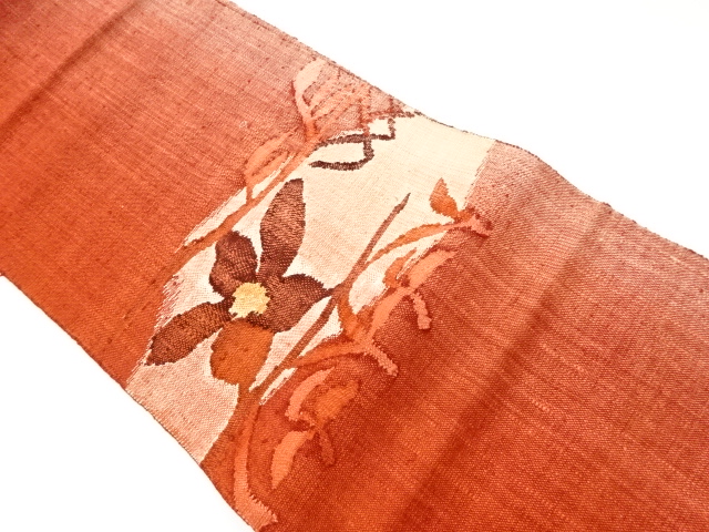 JAPANESE KIMONO / VINTAGE NAGOYA OBI / MAWATA TSUMUGI / WOVEN FLORAL PLANTS